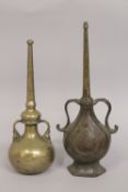 TWO 17TH -18TH CENTURY MUGHAL INDIAN BRASS OIL DISPENSERS.