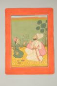 A FINE 19TH CENTURY INDIAN PAHARI SCHOOL PAINTING, depicting a seated couple, 26cm x 19cm overall.