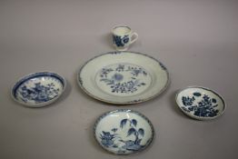 A COLLECTION OF CHINESE BLUE AND WHITE PORCELAIN ITEMS, comprising a plate, a cup and saucer, and