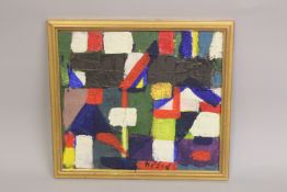 TURKISH ARTIST: NEJAD, ABSTRACT COMPOSITION ON ON BOARD, signed, the verso inscribed 'Nejad 1969',
