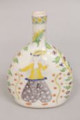 AN OTTOMAN TURKISH KUTAHYA WATER FLASK, painted with figures, 19.5cm high.