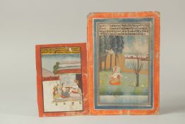 TWO 18TH-19TH CENTURY INDIAN MINIATURE PAINTING depicting seated figures with inscriptions to the