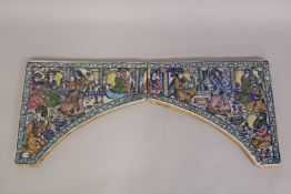 A PAIR OF 19TH-20TH CENTURY PERSIAN QAJAR ARCH TILES.