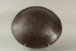 A 19TH CENTURY PERSIAN QAJAR GOLD INLAID ENGRAVED STEEL SHIELD, 50cm diameter.