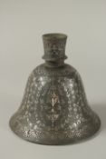 AN 18TH-19TH CENTURY INDIAN BIDRI SILVER INLAID HUQQA BASE, with European style challis motifs, 20cm