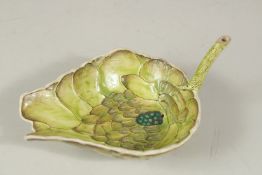 A FINE AND UNUSUAL CHINESE SCHOLAR'S WATER DROPPER IN THE FORM OF A LEAF, the spout formed as the