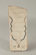 A FINE 19-20TH CENTURY NORTH INDIAN AGRA INLAID CALLIGRAPHIC WHITE MARBLE PLAQUE, possibly Sikh,
