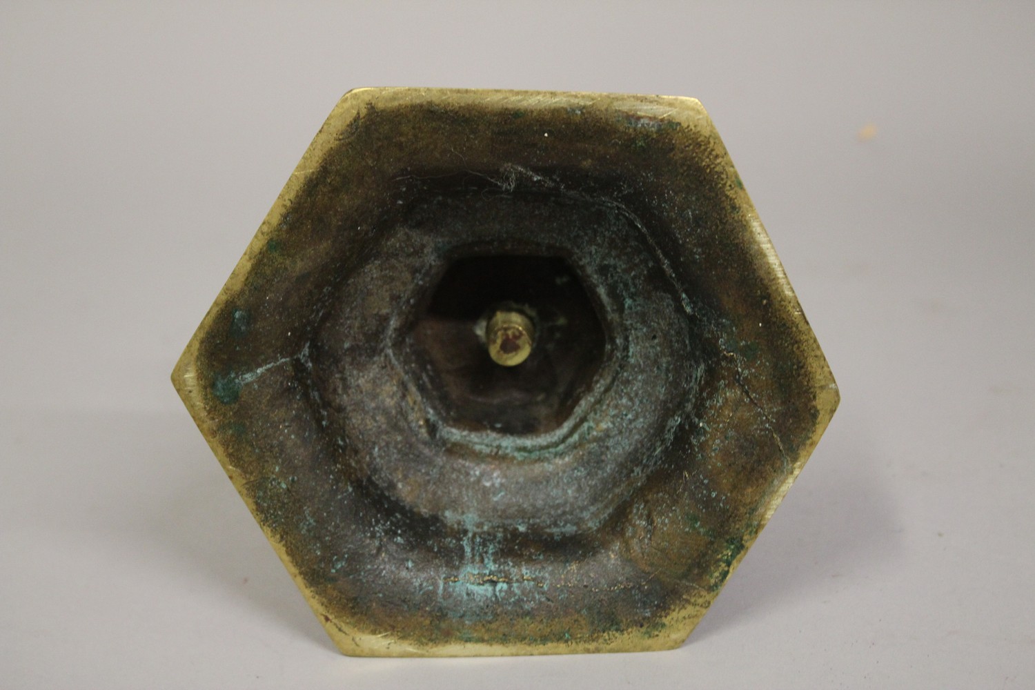 A 17TH-18TH FLEMISH BRASS CANDLESTICK, with cherubs, 28cm high. - Image 4 of 4