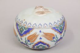 AN OTTOMAN TURKISH GLAZED POTTERY HANGING BALL, 17cm.