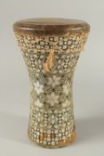 A FINE 19TH CENTURY OTTOMAN MOTHER OF PEARL INLAID DRUM.