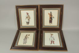 A SET OF FOUR FRAMED INDIAN CONEMPORARY INDIAN COMPANY SCHOOL STYLE PRINTS, (4).