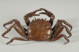 A JAPANESE BRONZE OKIMONO OF A CRAB, 15cm wide.