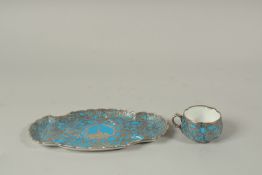 A VERY FINE 19TH CENTURY OTTOMAN TURKISH SILVER MOUNTED YILDIS TRAY depicting a mosque in the