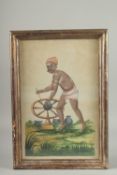 A LARGE EARLY 19TH CENTURY INDIAN WATERCOLOUR PAINTING, depicting a potter, framed and glazed, image