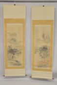 AFTER TANOMURA CHIKUDEN (1777-1835): A PAIR OF JAPANESE INK PAINTINGS ON SILK, depicting the Red