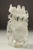 A RARE LARGE LATE 19TH CENTURY INDIAN CARVED ROCK CRYSTAL ELEPHANT WITH HOWDAH, 22.5cm high.