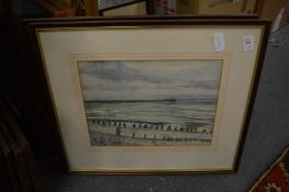 Coastal landscapes, watercolour, a pair and various other prints.