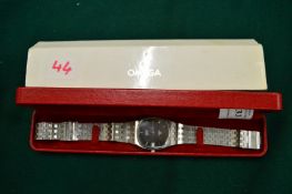 A gentleman's Omega stainless steel wristwatch in original box.