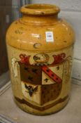 A large salt glazed armorial jar.