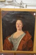 19th century French School, bust length portrait of a lady, oil on canvas, unframed.