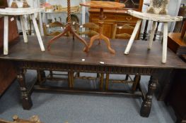 A oak planked top refectory dining or serving table.