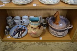 A Sarreguemines character jug and other decorative china.