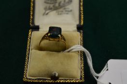 A 9ct gold, blood stone ring, size O.