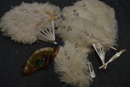 A collection of feather fans etc.