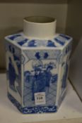 A Chinese blue and white hexagonal shaped vase.