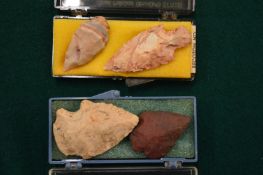 Two boxes containing small collection of prehistoric arrowheads.