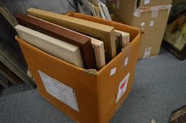A box of paintings depicting figure subjects, landscapes etc.