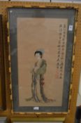 Chinese picture on silk depicting a robed female figure.