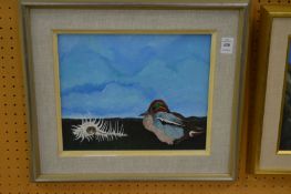 Terence Tarsnane, Duck in a landscape, acrylic on board.