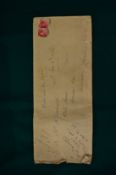 A large manilla envelope with two Edward VIII one penny red postage stamps attached.