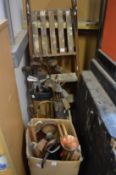 Old golf clubs, step ladder, shooting sticks etc.