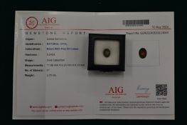A natural black oval cabochon opal, 2.75ct with certificate.