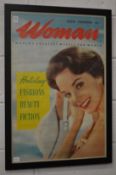 An advertising poster for Women Magazine, framed and glazed.