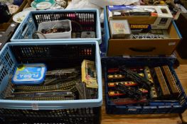 A collection of Hornby OO gauge locomotives, carriages, track etc and other toys and games.