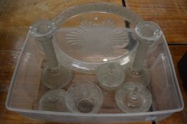 A molded glass dressing table set and a Silver Jubilee Commemorative plate.
