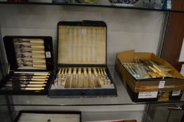 Two cased sets of fish knives and forks and various of flatware.