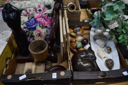 Miscellaneous collectables to include hard stone eggs, hardwood carving of a female torso and