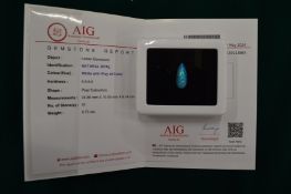 A natural white pear shaped cabochon opal, 6.73ct with certificate.