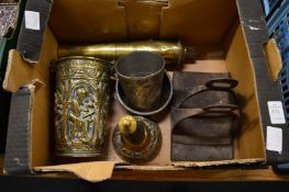 Brass bell and other items.