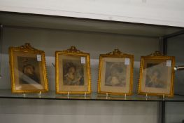 A set of four gilt framed portraits of young ladies.