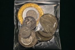 A bag of silver and other coins.