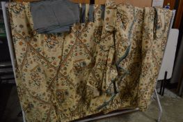 A good large pair of curtains, cream ground with a floral trellis design together with a similar