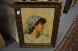 Head and shoulders study of a young man, oil on canvas together with a pencil study of a reclining