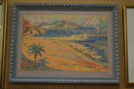 Colourful coastal landscape, oil on canvas, signed and dated.