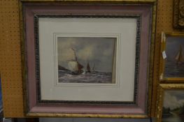 Sailing ships at sea, oil on board in a decorative frame together with another similar, a pair.