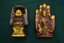 Two small bronze Buddhas.